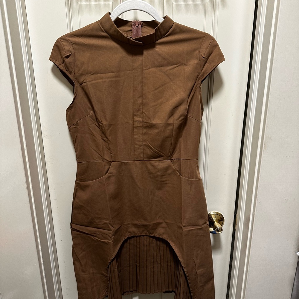 Elegant Brown Cap Sleeve Dress